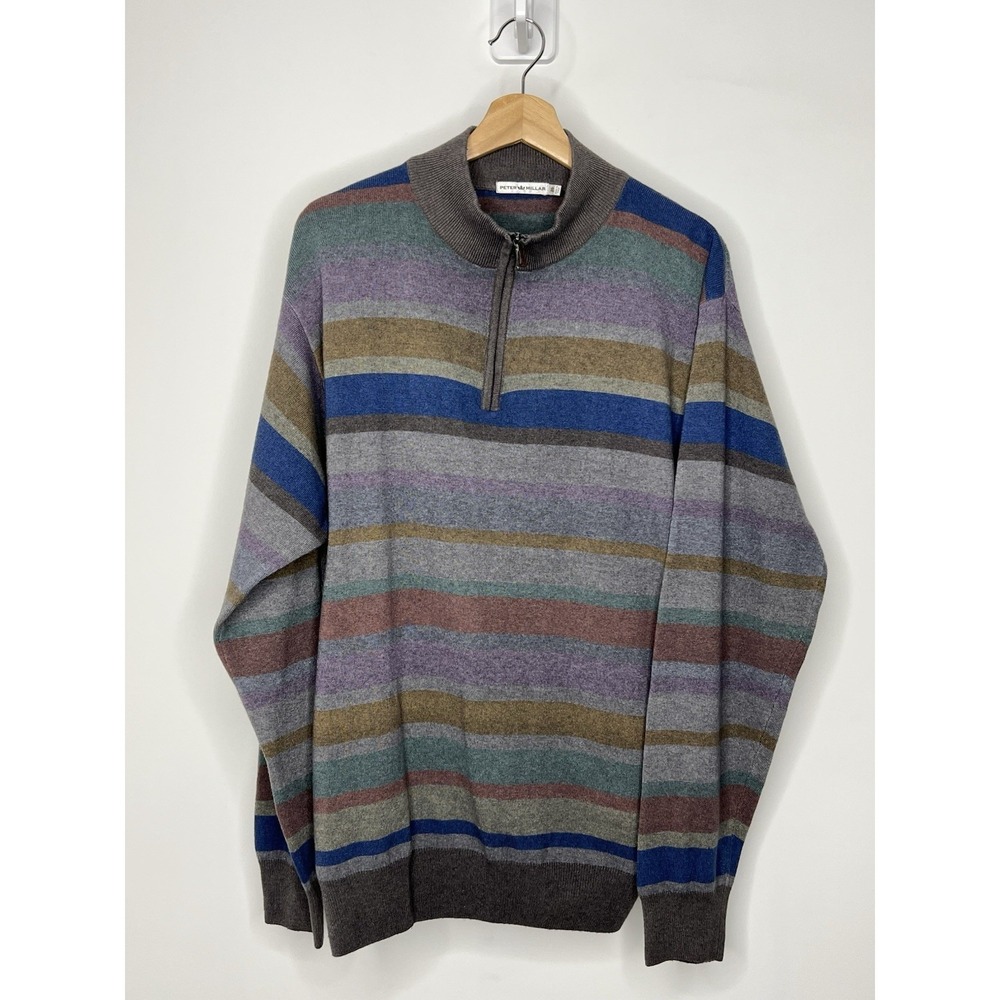 Peter Millar 1/4 Zip Pullover Sweater Mens XL Striped Merino Wool Cashmere Italy